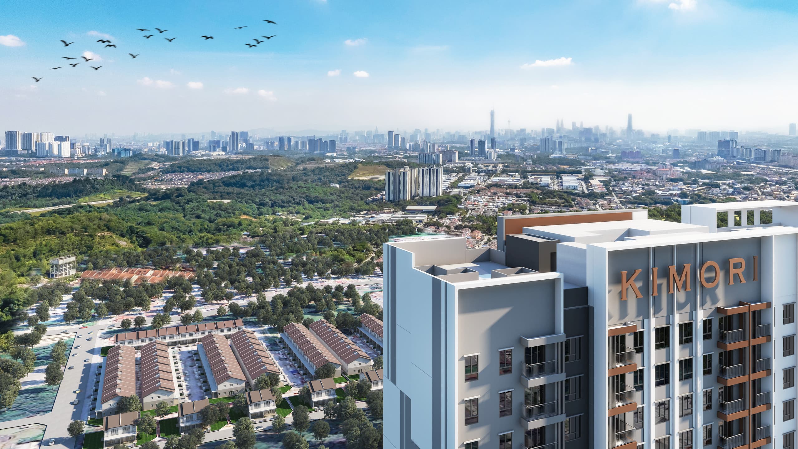 KIMORI rooftop garden at dusk with pines and par course